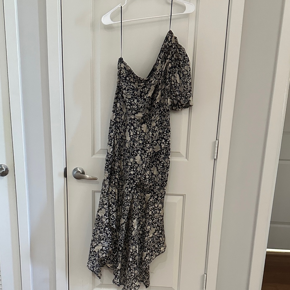 Astr Blue and Cream One-Shoulder Floral Dress